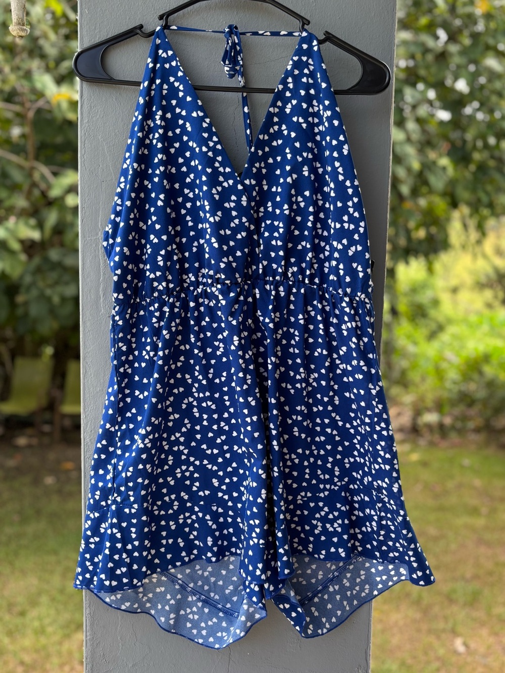 SHEIN Royal Blue Heart-Print Halter Romper Size 0X NWOT